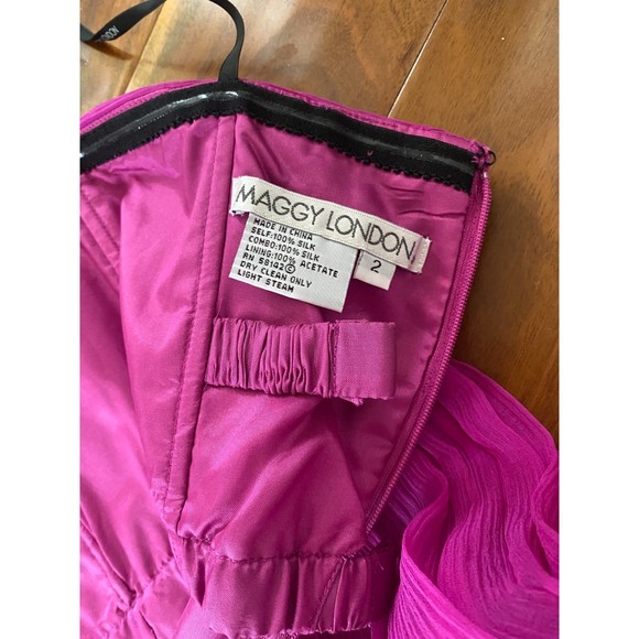 Maggy London 100% Silk dress NEW TAG fuchsia beaded pink crepe rushed fit flare - Picture 8 of 12